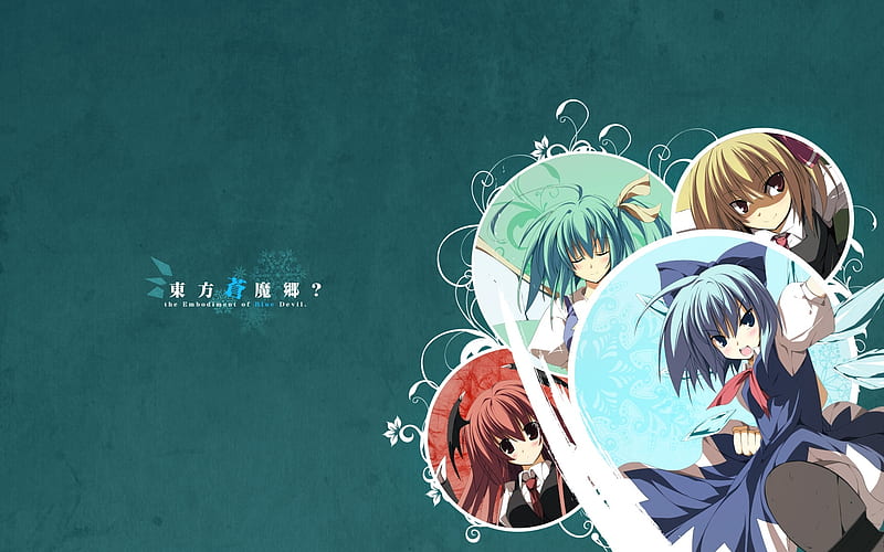 Anime, Touhou, Koakuma (Touhou), Cirno (Touhou), Daiyousei (Touhou), Rumia (Touhou), HD wallpaper