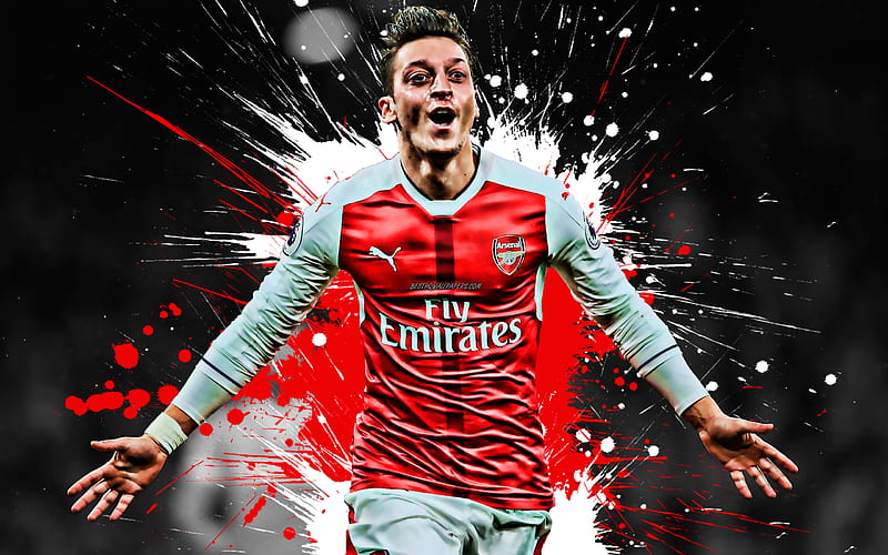 Mesut Ozil, German footballer, midfielder, Arsenal FC, London, Premier League, England, goal, joy, famous footballers, HD wallpaper