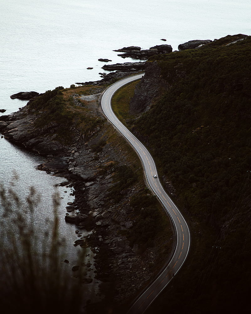 road, rocks, aerial view, sea, HD phone wallpaper