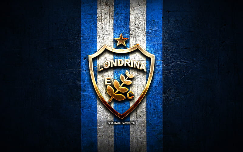 Londrina FC, golden logo, Serie B, blue metal background, football, Londrina EC, brazilian football club, Londrina logo, soccer, Brazil, HD wallpaper