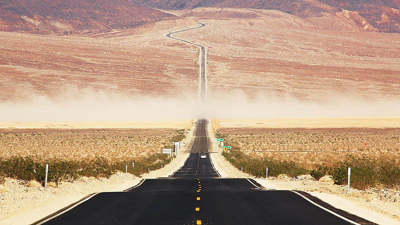 Endless Road, california, road, desert, death valley, sky, landscape, HD wallpaper