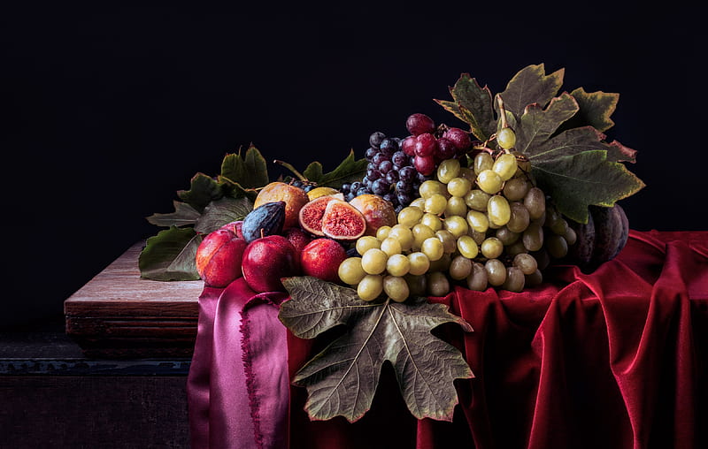 Food, Still Life, Fig, Nectarine, Grapes, Apple, HD wallpaper