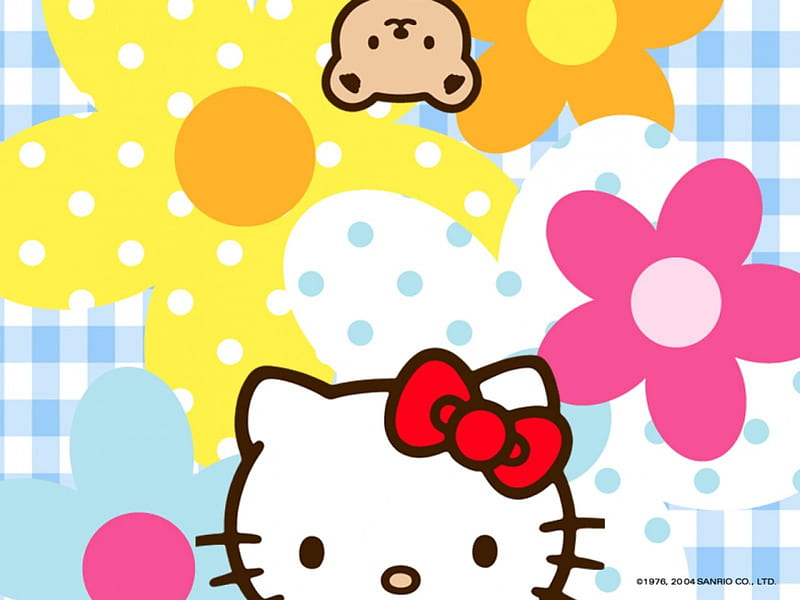 Hello Kitty, Sanrio, Bear, Cartoon, Teddy, Cat, Colourful, HD wallpaper