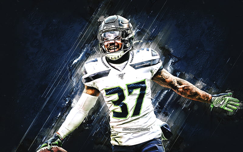 Quandre Diggs, Seattle Seahawks, NFL, American football, blue stone background, National Football League, HD wallpaper