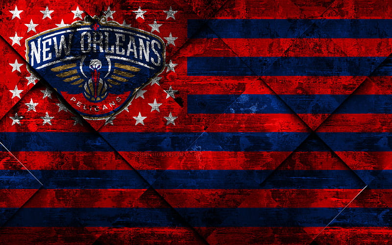 New Orleans Pelicans American basketball club, grunge art, rhombus grunge texture, American flag, NBA, New Orleans, Louisiana, USA, National Basketball Association, USA flag, basketball, HD wallpaper