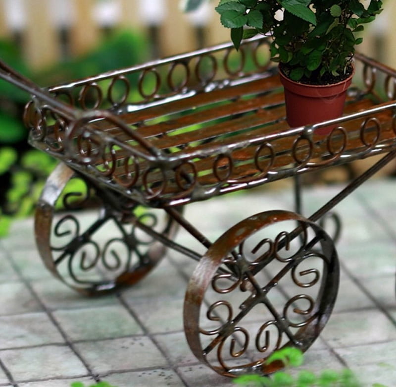 *miniature*, miniature, wagon, pot, ornamental, roses, white, stroller, HD wallpaper