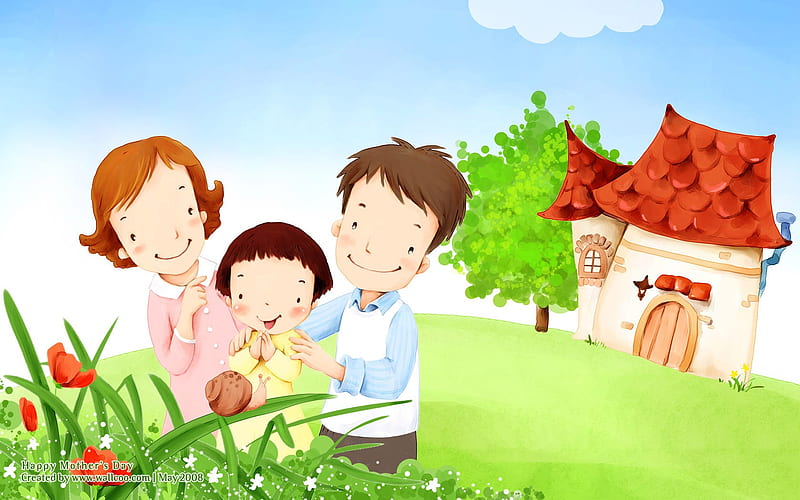 Wonderful Family illustration - Lovely Art illustration of Sweet Family, HD wallpaper