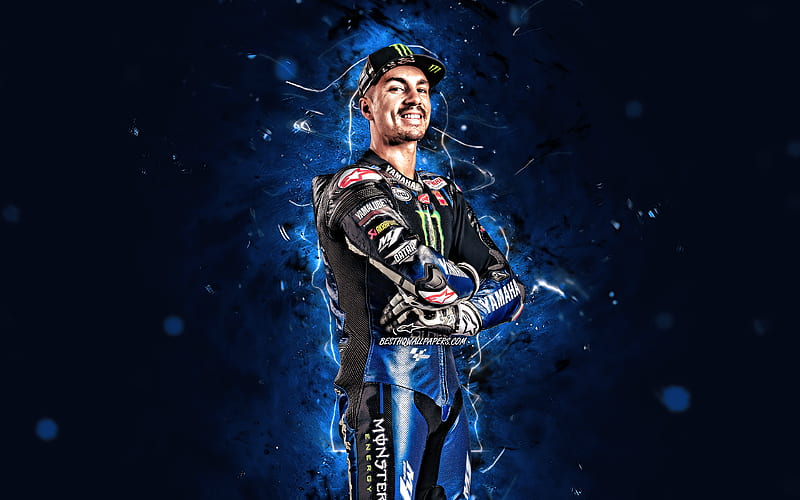 Maverick Vinales blue neon lights, Monster Energy Yamaha MotoGP, spanish motorcycle racer, MotoGP, Maverick Vinales Ruiz, MotoGP World Championship, Maverick Vinales, HD wallpaper