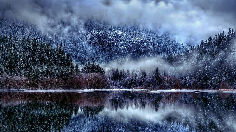 Misty Winter Morning In Maine, forest, snownwater, mountains, reflection, trees, lake, mist, HD wallpaper