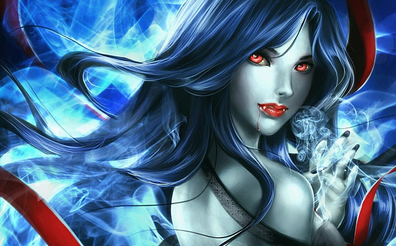 Marceline, red, adventure time, game, woman, fantasy, girl, vampire, blue, HD wallpaper