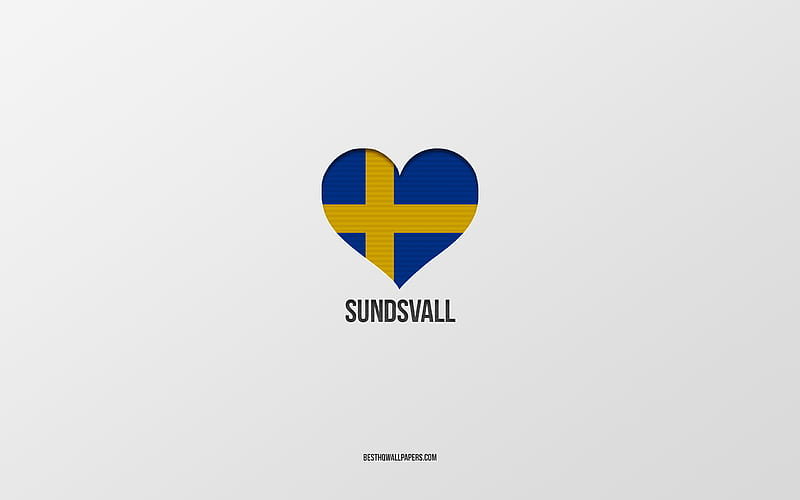 I Love Sundsvall, Swedish cities, gray background, Sundsvall, Sweden, Swedish flag heart, favorite cities, Love Sundsvall, HD wallpaper