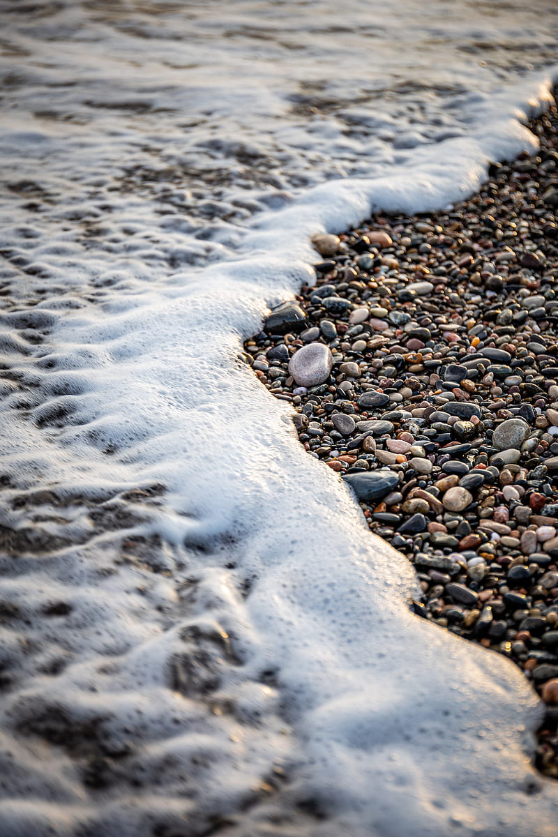 wave, foam, pebbles, beach, sea, HD phone wallpaper