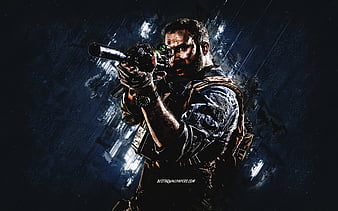 Captain Price, Call Of Duty Modern Warfare, Call Of Duty characters, Captain Price art, blue stone background, Call Of Duty, HD wallpaper