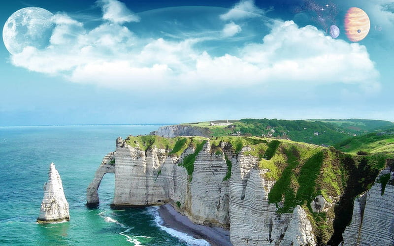 coastline, cliff, arch, ocean, HD wallpaper