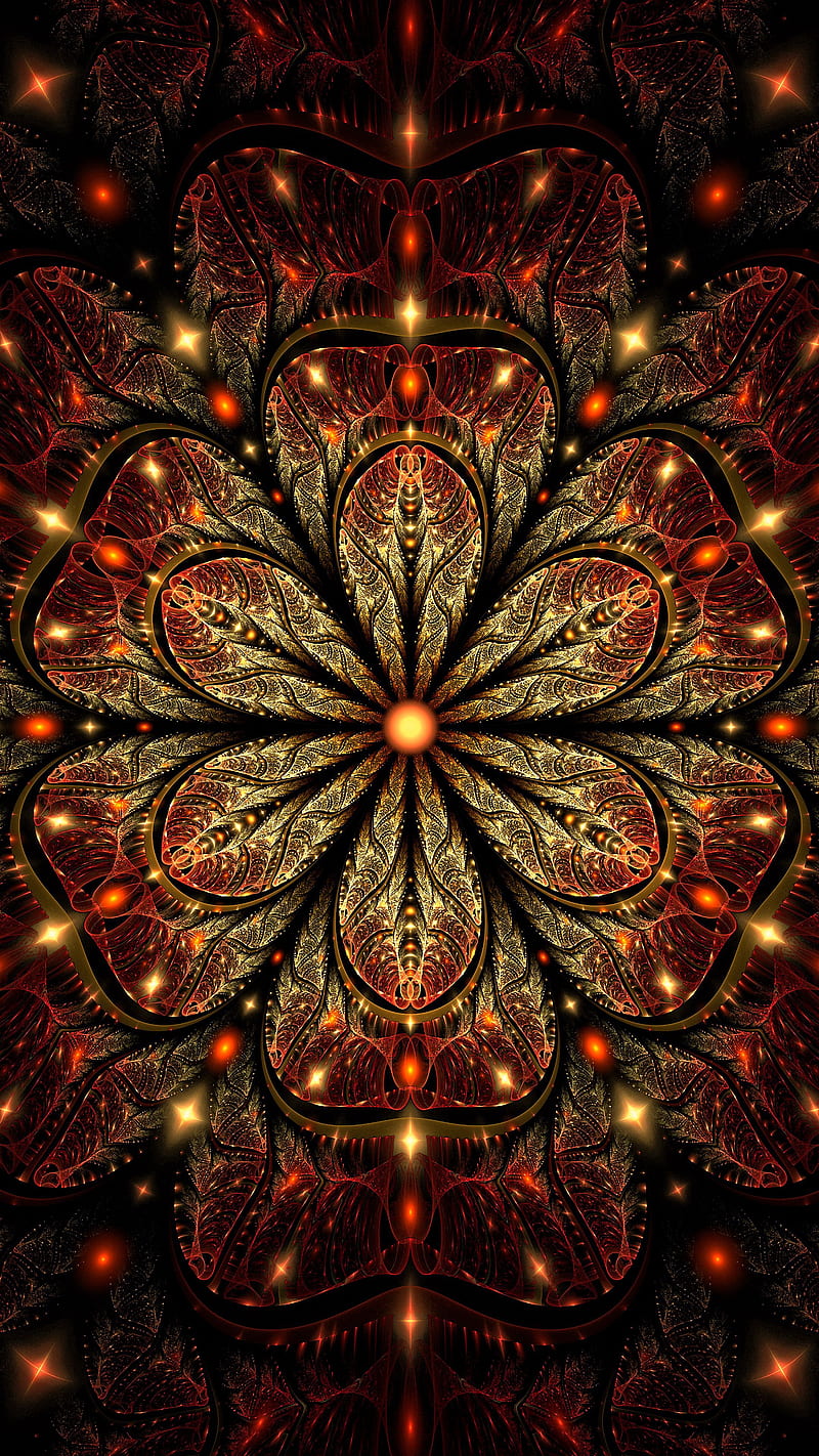 fractal, patterns, glitter, flower, glare, digital art, HD phone wallpaper