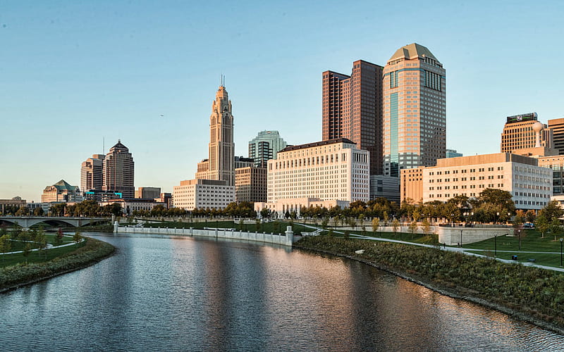 Columbus, evening, sunset, skyscrapers, Columbus cityscape, Columbus