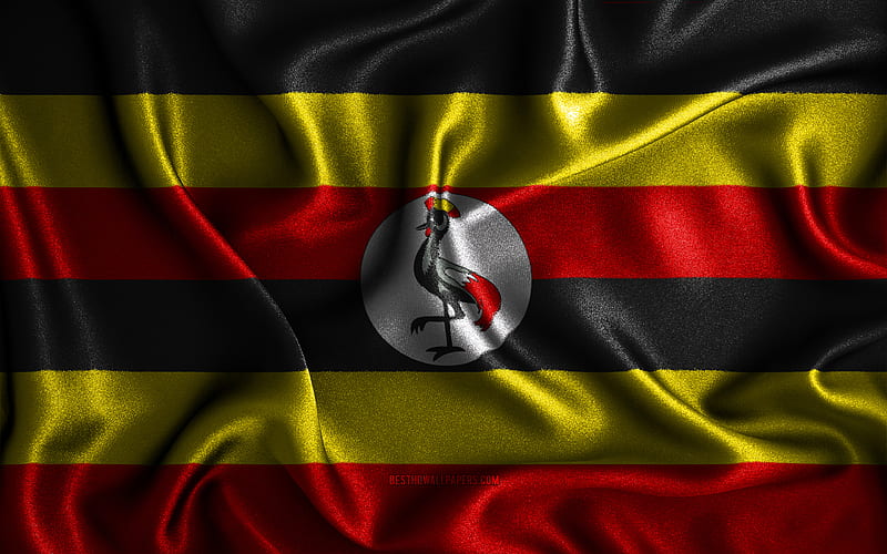 Ugandan flag silk wavy flags, African countries, national symbols, Flag of Uganda, fabric flags, Uganda flag, 3D art, Uganda, Africa, Uganda 3D flag, HD wallpaper