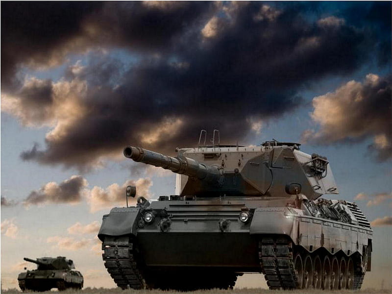 War Game, tank, gun, turret, clouds, tracks, sky, HD wallpaper