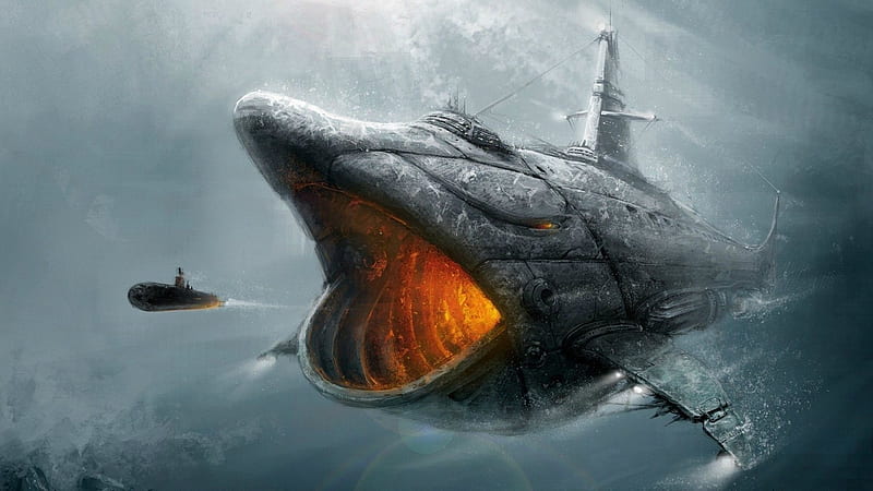 Steampunk - Submarine Fish, Fish, Submarine, Steampunk, Fantasy, HD wallpaper