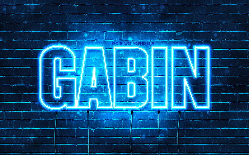 Gabin with names, Gabin name, blue neon lights, Happy Birtay Gabin, popular french male names, with Gabin name, HD wallpaper
