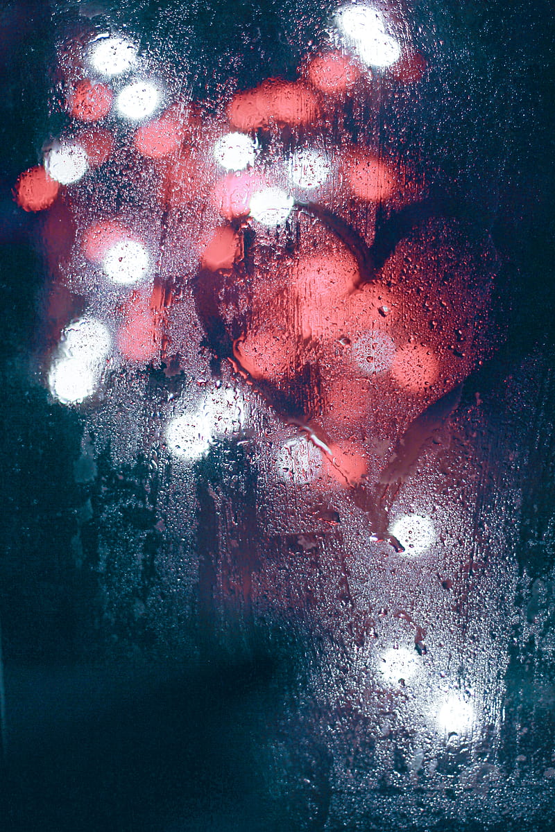 glass, wet, heart, lights, blur, HD phone wallpaper