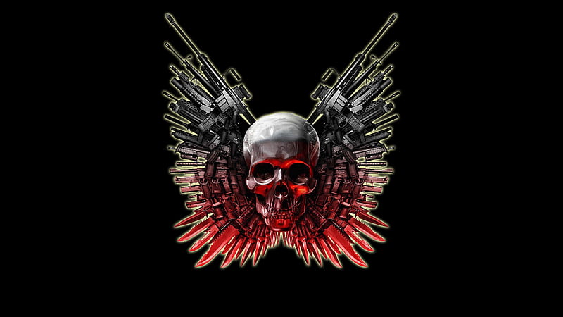 The Expendables, guns, knives, skull, HD wallpaper