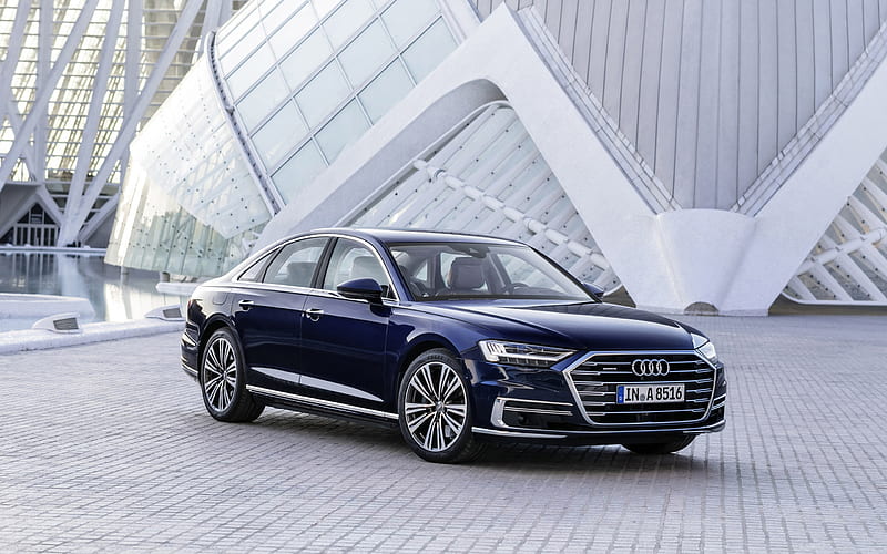 Audi A8, 2018, 8, blue luxury sedan, new A8, business class, German cars, Audi, HD wallpaper