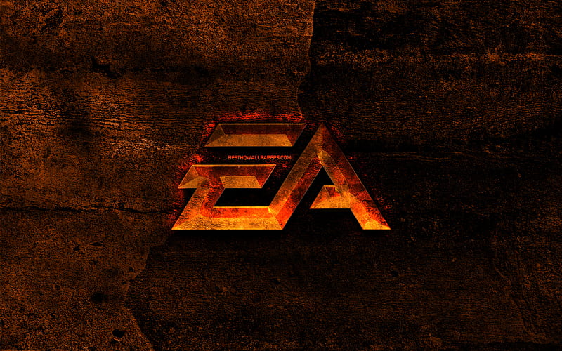 EA Games fiery logo, Electronic Arts, orange stone background, EA Games, creative, EA Games logo, brands, HD wallpaper