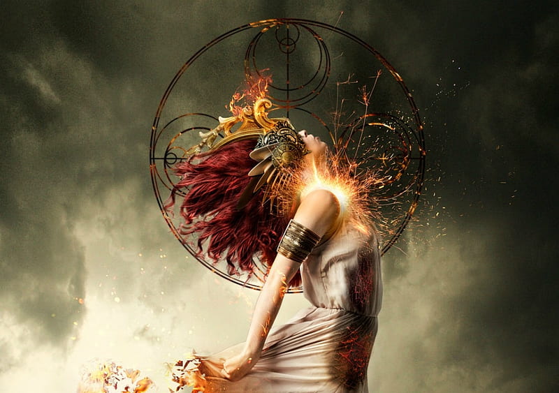 Inner fire, fantasy, luminos, girl, redhead, migs amparo, HD wallpaper