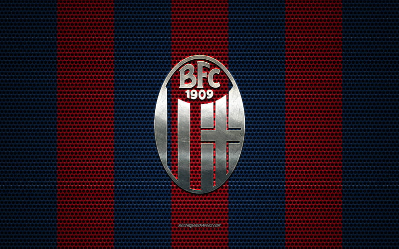 Bologna FC logo, Italian football club, metal emblem, blue red metal mesh background, Bologna FC, Serie A, Bologna, Italy, football, HD wallpaper