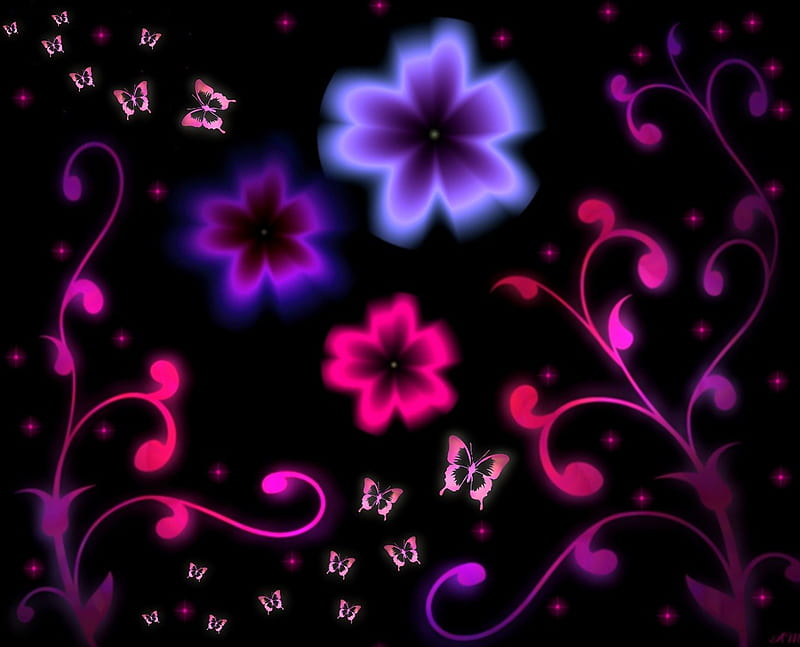 Butterfly Dreams, glow, butterfly, purple, flowers, pink, vector, HD ...