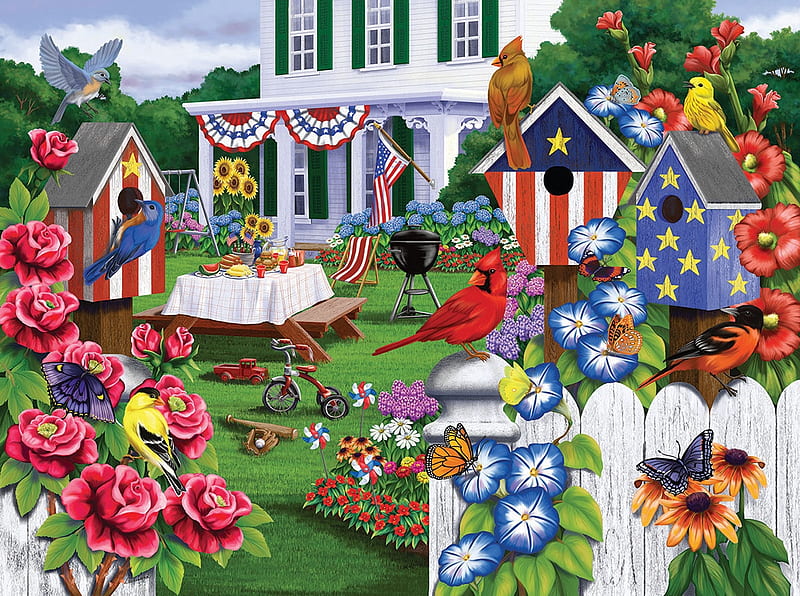 Back Yard Party, party, july, american, 4th, puzzle, HD wallpaper