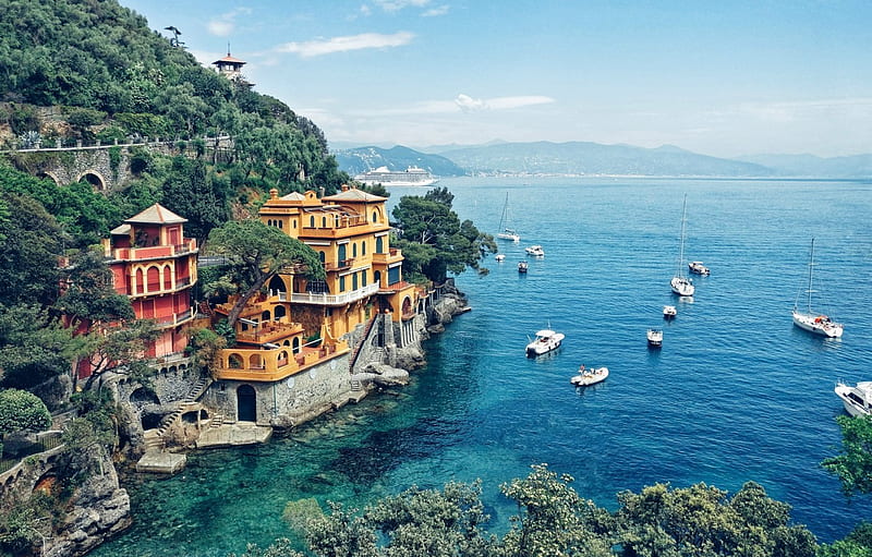 sea, rocks, yachts, Italy, Portofino for , section город, HD wallpaper