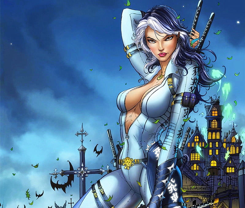 Grimm Fairy Tales Unleashed Cover#2, cartoons, female, bats, traditional media, comics, fighters, weapons, paintings, battle, fairies, cross, drawings, sword, other, HD wallpaper
