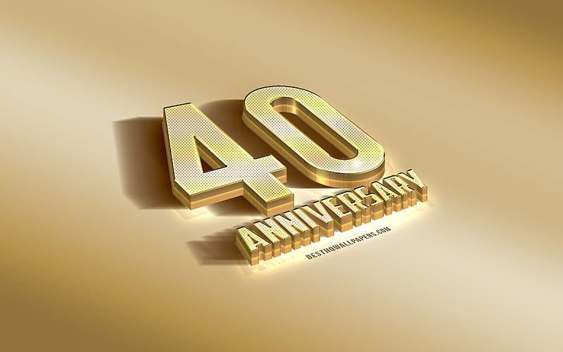40th Anniversary sign, golden 3d symbol, golden Anniversary background, 40th Anniversary, creative 3d art, 40 Years Anniversary, 3d Anniversary sign, HD wallpaper