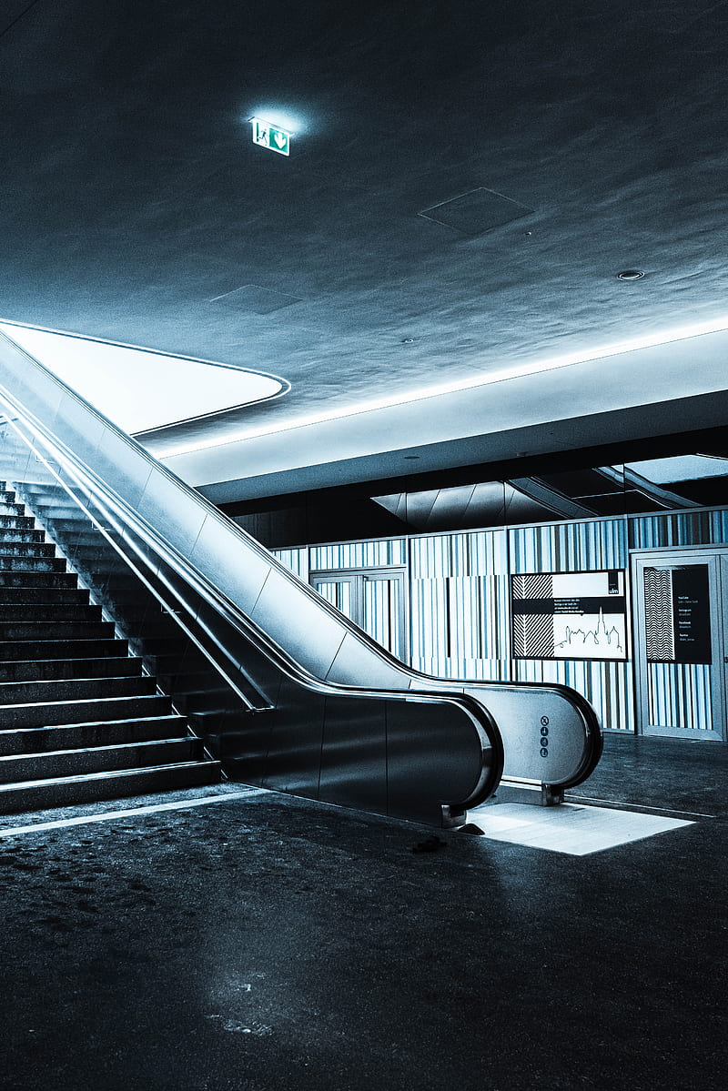 stairs, escalator, steps, subway, railings, HD phone wallpaper