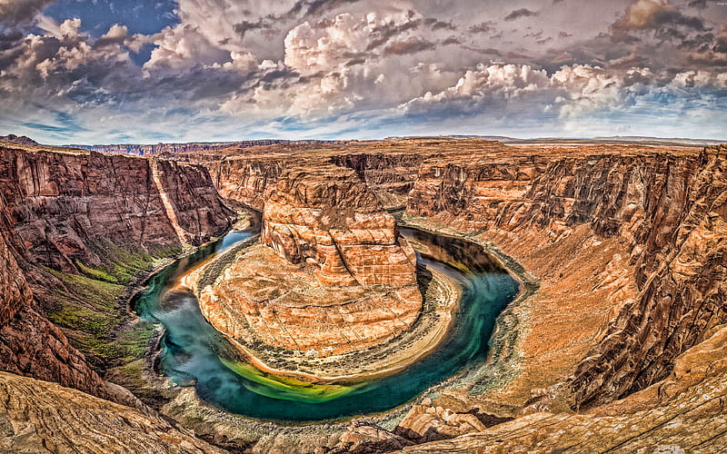 Horseshoe Bend, Colorado River, R, Arizona, orange rocks, mountain river, canyon, USA, HD wallpaper