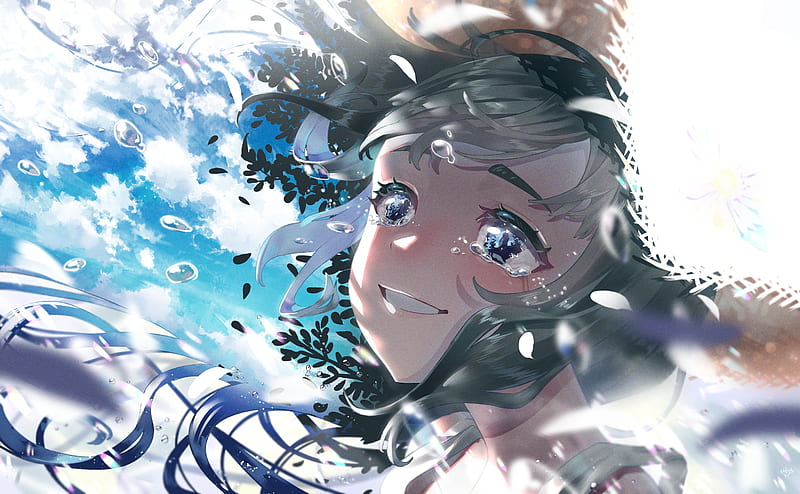 crying, tears, anime girl, smiling, Anime, HD wallpaper