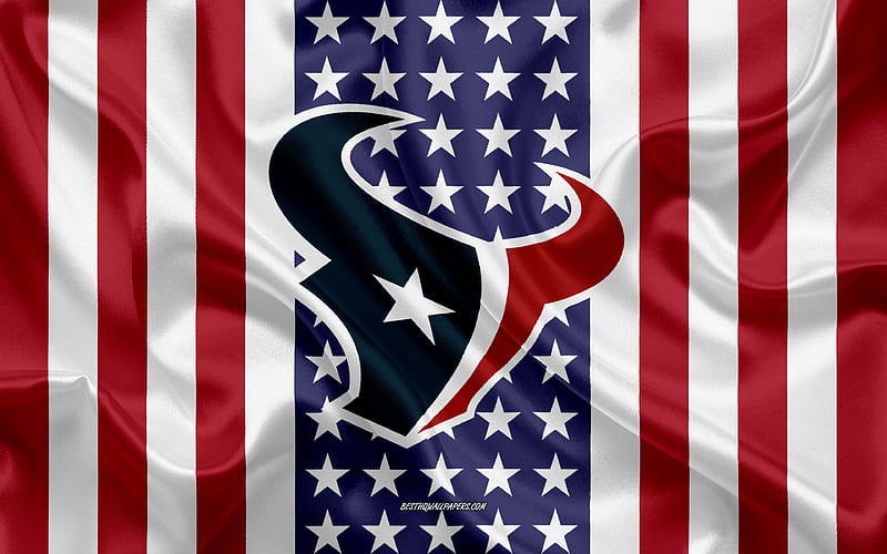 Houston Texans logo, emblem, silk texture, American flag, American football club, NFL, Houston, Texas, USA, National Football League, american football, silk flag, HD wallpaper