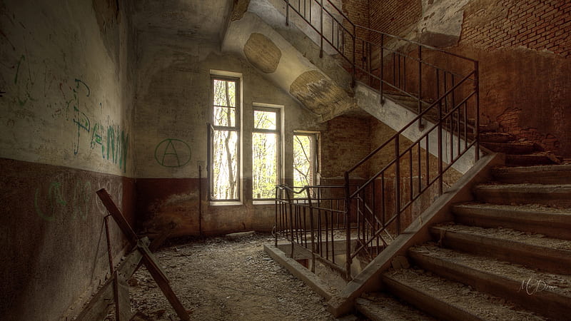 Old Stairway, haunted, stairs, old, windows, Halloween, Gothic, Firefox Persona theme, light, neglected, HD wallpaper
