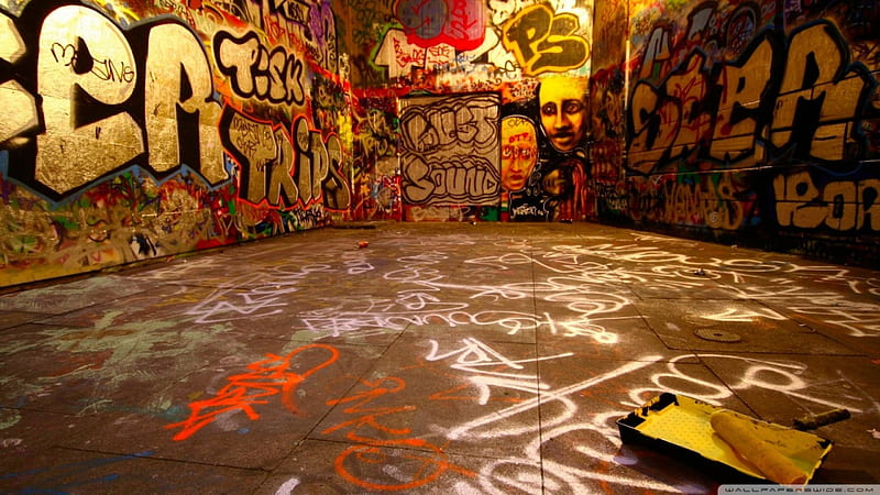 graffiti room, graffiti, wall, floor, romm, HD wallpaper