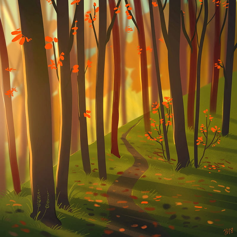 forest, path, autumn, nature, art, HD phone wallpaper