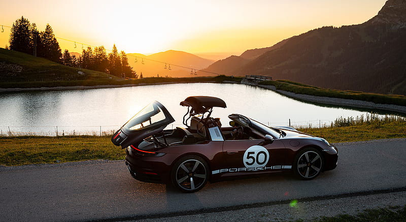 2021 Porsche 911 Targa 4S Heritage Design Edition (Color: Cherry Metallic) - Rear Three-Quarter , car, HD wallpaper 2021 Porsche 911 Targa 4S Heritage Design Edition (Color: Cherry Metallic) - Rear Three-Quarter , car, HD wallpaper