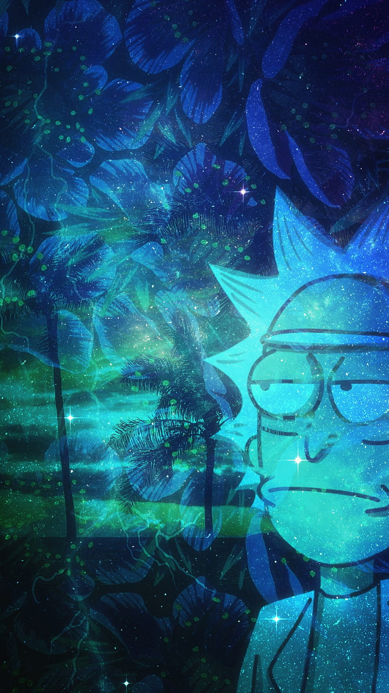 Rick in Cloud 9, beach, flashy, flower, morty, pickle, retro, rick and morty, space, HD phone wallpaper