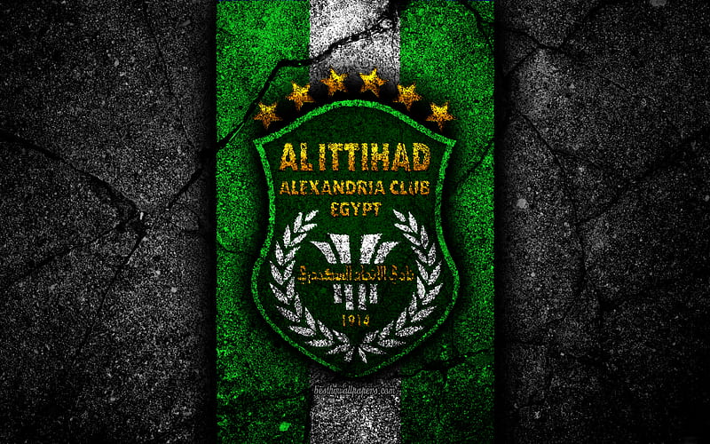 FC Al-Ittihad, logo, Egyptian Premier League, EPL, soccer, Egypt, black stone, Al-Ittihad, football, Asphalt texture, Al-Ittihad FC, HD wallpaper