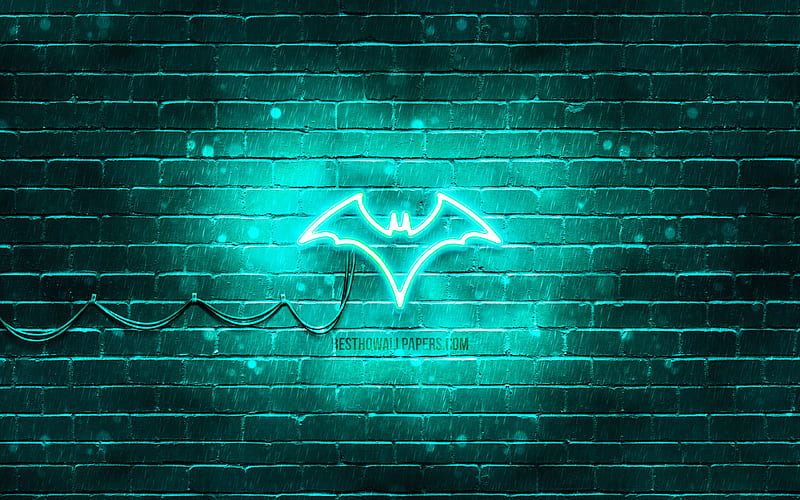 Batwoman turquoise logo turquoise brickwall, Batwoman logo, superheroes, Batwoman neon logo, DC Comics, Batwoman, HD wallpaper