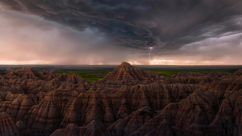 Thunderstorm Over The Badlands Of South Dakota, thunderstorm, lightning, nature, HD wallpaper