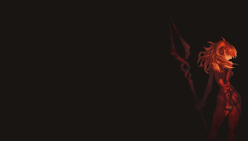 Asuka, black background, anime, spear, evangelion, HD wallpaper