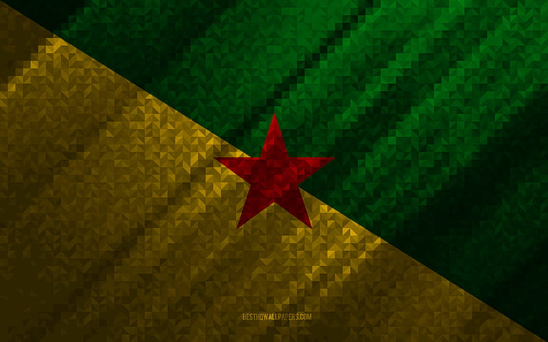 Flag of French Guiana, multicolored abstraction, French Guiana mosaic flag, French Guiana, mosaic art, French Guiana flag, HD wallpaper