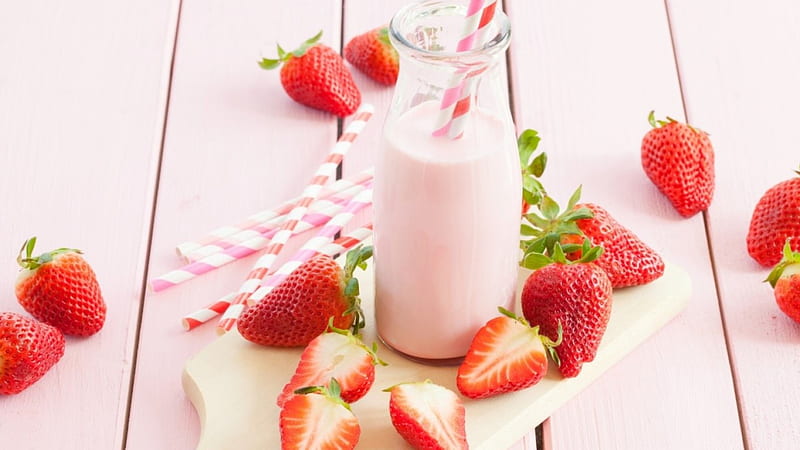 Milkshake, fruit, cocktail, milk, strawberry, HD wallpaper